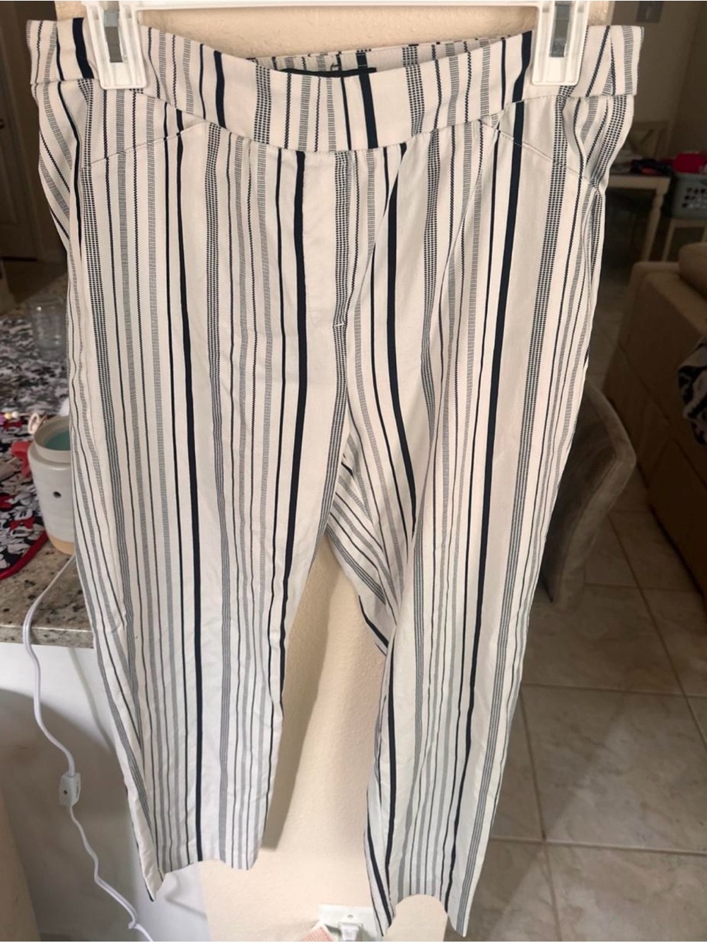 Zac & Rachel White Pants with Navy Vertical Stripes